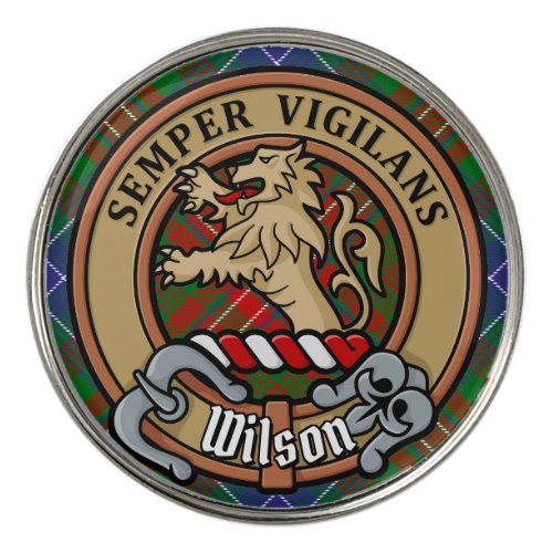 Clan Wilson Crest over Modern Tartan Golf Ball Marker