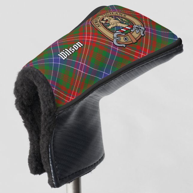 Clan Wilson Crest over Modern Tartan Golf Head Cover (3/4 Front)