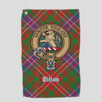 Clan Wilson Crest over Modern Tartan Golf Towel
