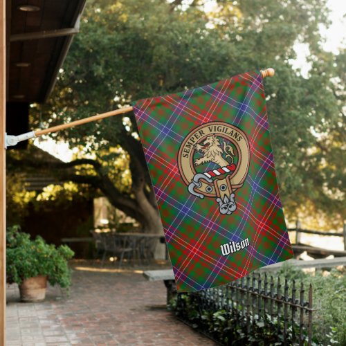 Clan Wilson Crest over Modern Tartan House Flag