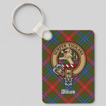 Clan Wilson Crest over Modern Tartan Keychain