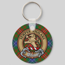 Clan Wilson Crest over Modern Tartan Keychain