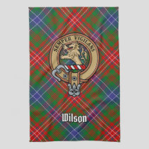 Clan Wilson Crest over Modern Tartan Kitchen Towel