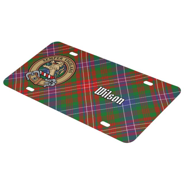 Clan Wilson Crest over Modern Tartan License Plate (Side)