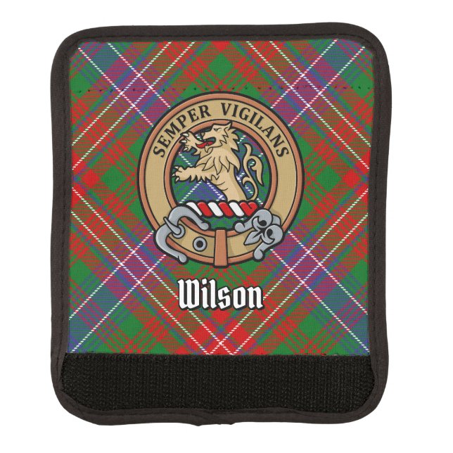 Clan Wilson Crest over Modern Tartan Luggage Handle Wrap (Front)