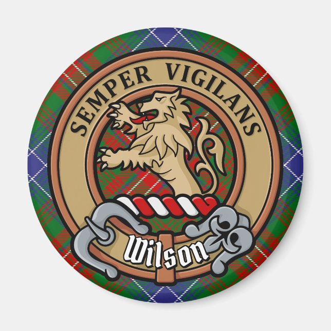 Clan Wilson Crest over Modern Tartan Magnet (Front)