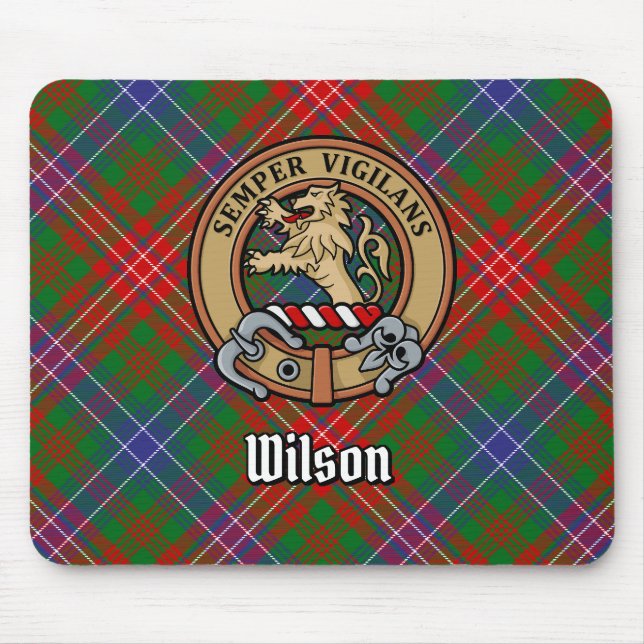 Clan Wilson Crest over Modern Tartan Mouse Pad (Front)