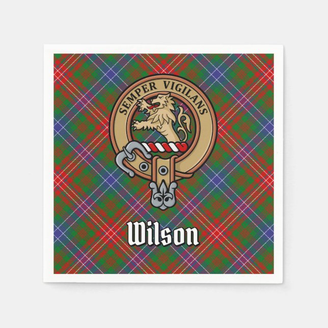 Clan Wilson Crest over Modern Tartan Napkins (Front)