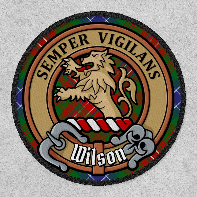 Clan Wilson Crest over Modern Tartan Patch (Front)