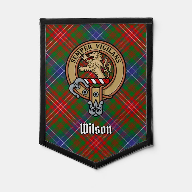 Clan Wilson Crest over Modern Tartan Pennant (Front)