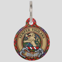 Clan Wilson Crest over Modern Tartan Pet ID Tag