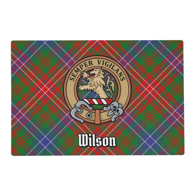 Clan Wilson Crest over Modern Tartan Placemat (Front)