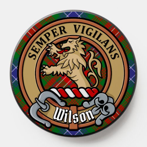 Clan Wilson Crest over Modern Tartan PopSocket