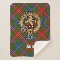 Clan Wilson Crest over Modern Tartan Sherpa Blanket