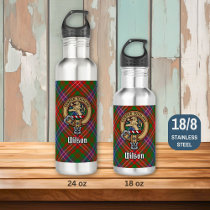 Clan Wilson Crest over Modern Tartan Stainless Steel Water Bottle