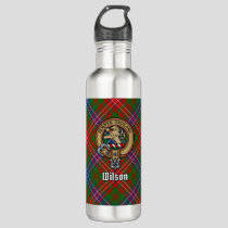 Clan Wilson Crest over Modern Tartan Stainless Steel Water Bottle