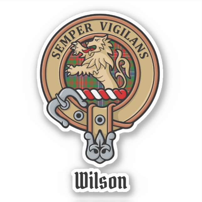 Clan Wilson Crest over Modern Tartan Sticker (Front)