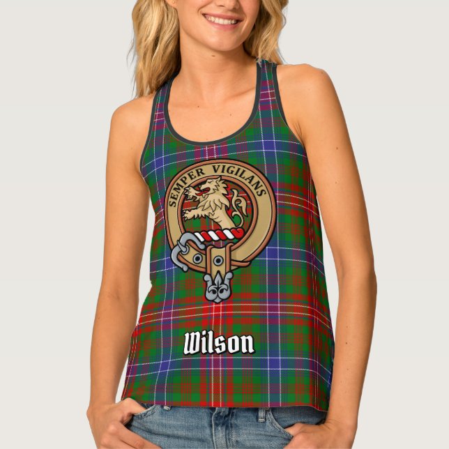 Clan Wilson Crest over Modern Tartan Tank Top (Front)