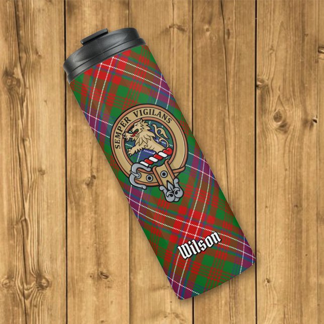 Clan Wilson Crest over Modern Tartan Thermal Tumbler (Creator Uploaded)