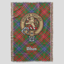 Clan Wilson Crest over Modern Tartan Throw Blanket