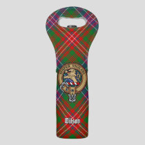 Clan Wilson Crest over Modern Tartan Wine Bag