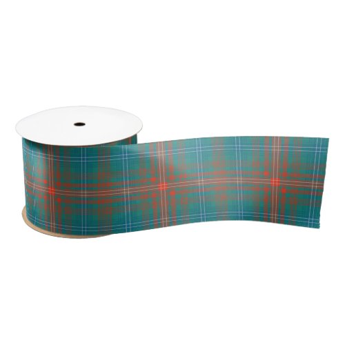 Clan Wilson Plaid Tartan Orange Blue Check Satin Ribbon