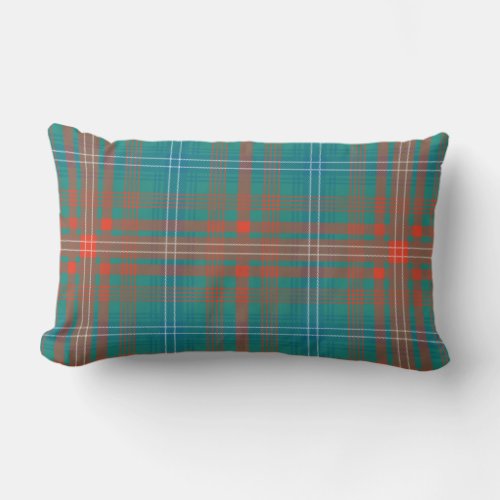 Clan Wilson Plaid Turquoise Orange Check Tartan Lumbar Pillow