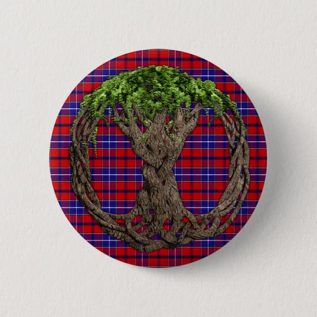 Clan Wishart Dress Tartan And Celtc Tree Of Life Button (Front)