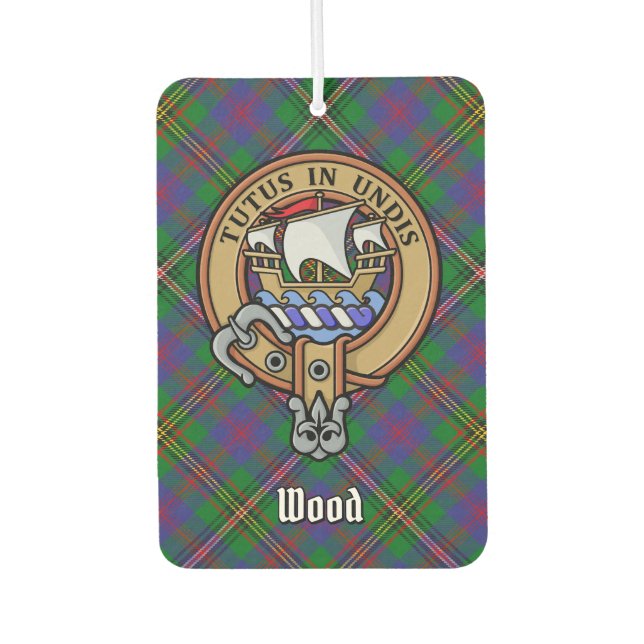 Clan Wood Crest over Tartan Air Freshener (Front)