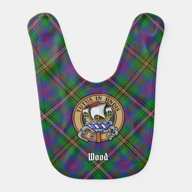 Clan Wood Crest over Tartan Baby Bib (Front)