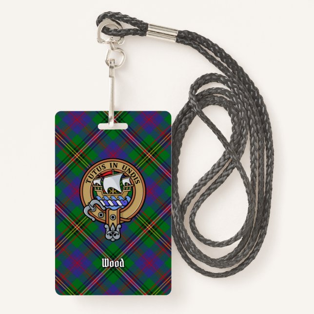 Clan Wood Crest over Tartan Badge (Front with Lanyard)