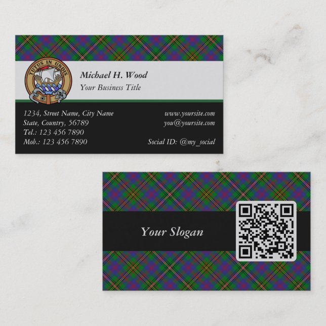 Clan Wood Crest over Tartan Business Card (Front/Back)