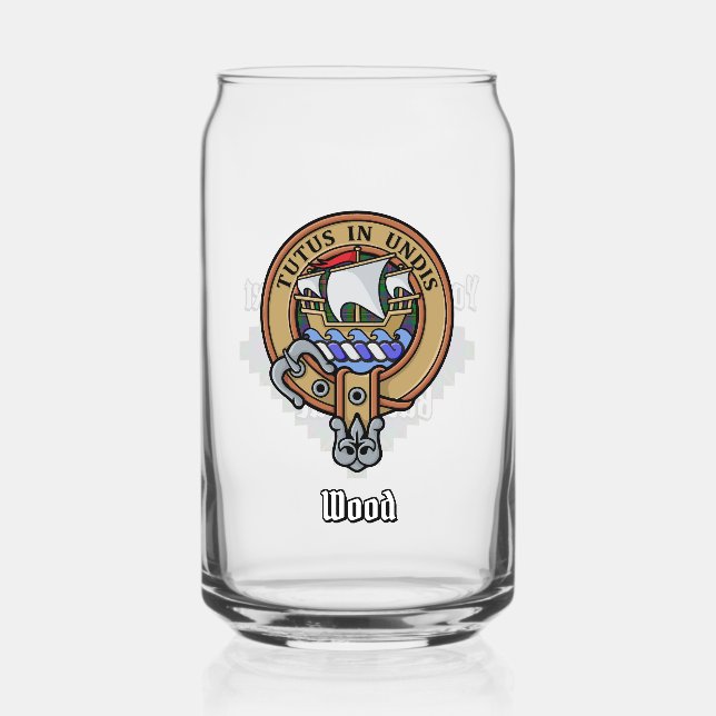 Clan Wood Crest over Tartan Can Glass (Front)