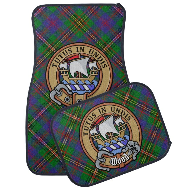 Clan Wood Crest over Tartan Car Floor Mat (Set)