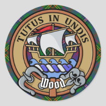 Clan Wood Crest over Tartan Classic Round Sticker