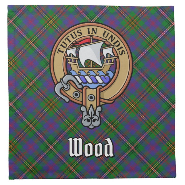 Clan Wood Crest over Tartan Cloth Napkin (Front)