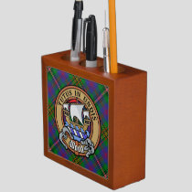 Clan Wood Crest over Tartan Desk Organizer