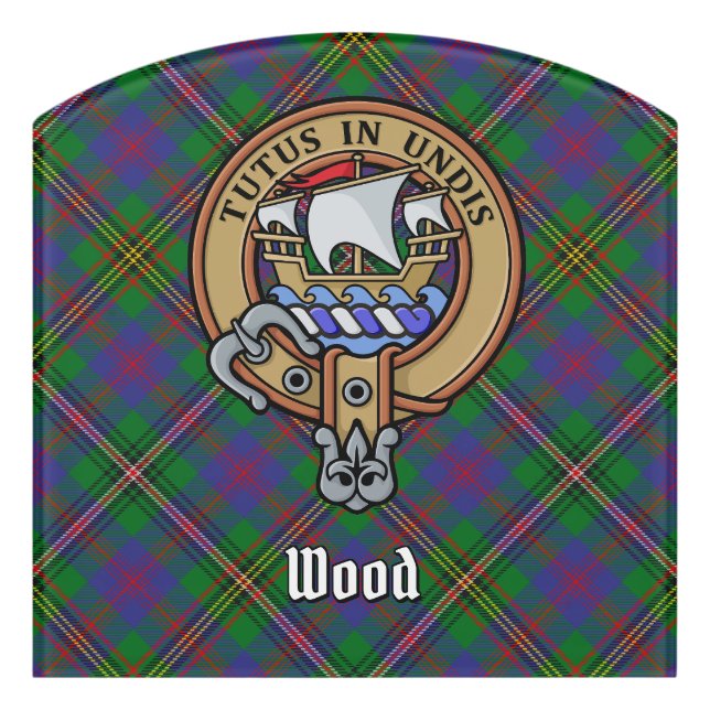 Clan Wood Crest over Tartan Door Sign (Contour Front)