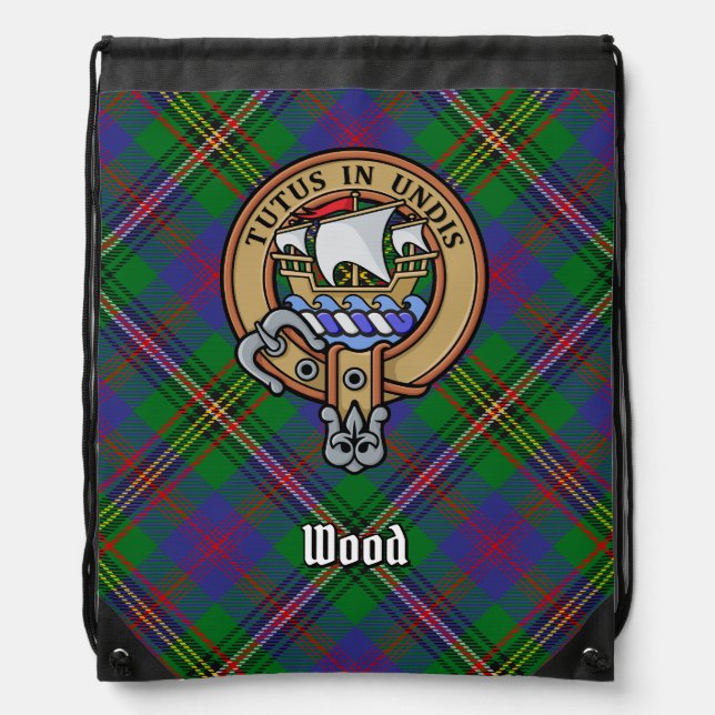 Clan Wood Crest over Tartan Drawstring Bag (Front)