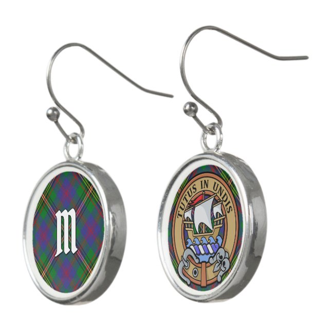 Clan Wood Crest over Tartan Earrings (Angled)