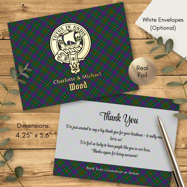 Clan Wood Crest over Tartan Foil Invitation Postcard (Creator Uploaded)