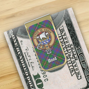 Clan Wood Crest over Tartan Gold Finish Money Clip
