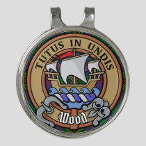 Clan Wood Crest over Tartan Golf Hat Clip
