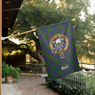 Clan Wood Crest over Tartan House Flag