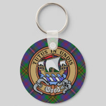Clan Wood Crest over Tartan Keychain