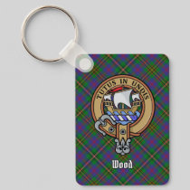 Clan Wood Crest over Tartan Keychain