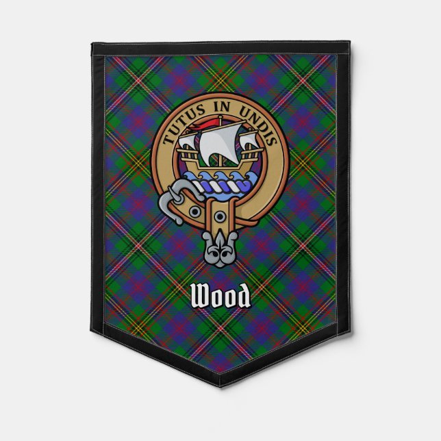 Clan Wood Crest over Tartan Pennant (Front)