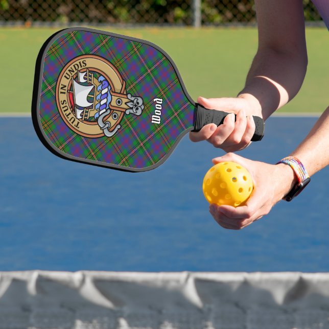 Clan Wood Crest over Tartan Pickleball Paddle (Insitu)