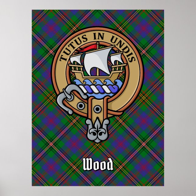 Clan Wood Crest over Tartan Poster (Front)