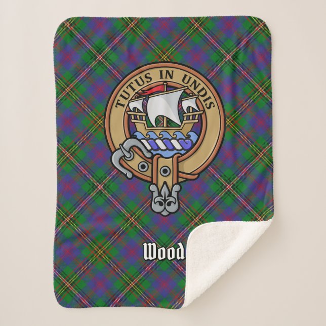 Clan Wood Crest over Tartan Sherpa Blanket (Front)